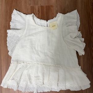 Maeve Cream Textured Ruffle-Neck Blouse